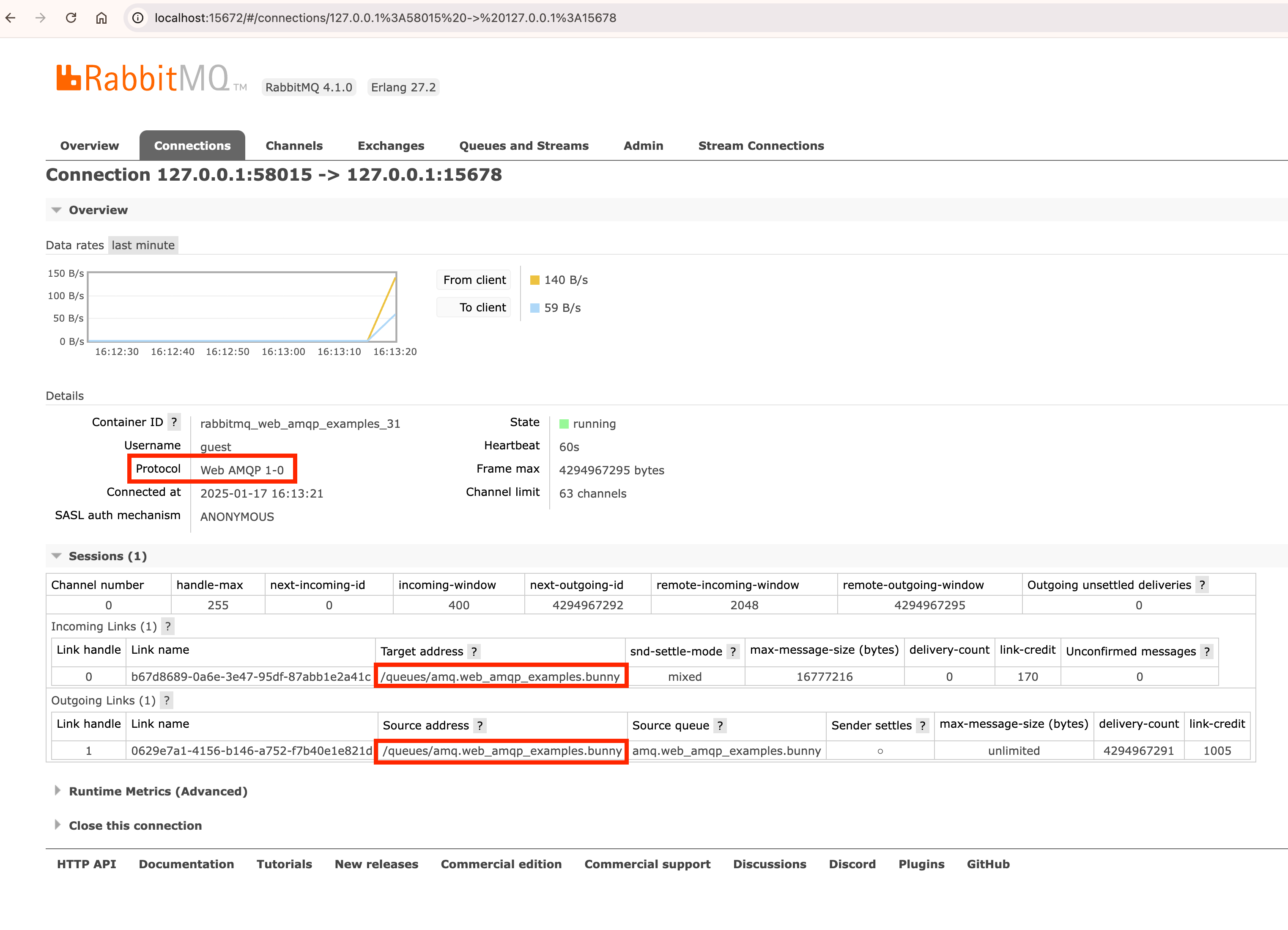 AMQP over WebSocket connection